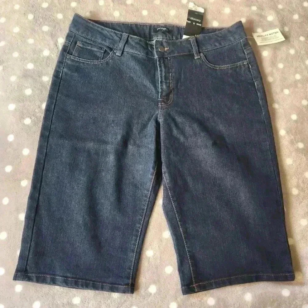 George Denim Capri Shorts NWT Size 14 Mid Rise Stretch 5 Pocket - Picture 2 of 12